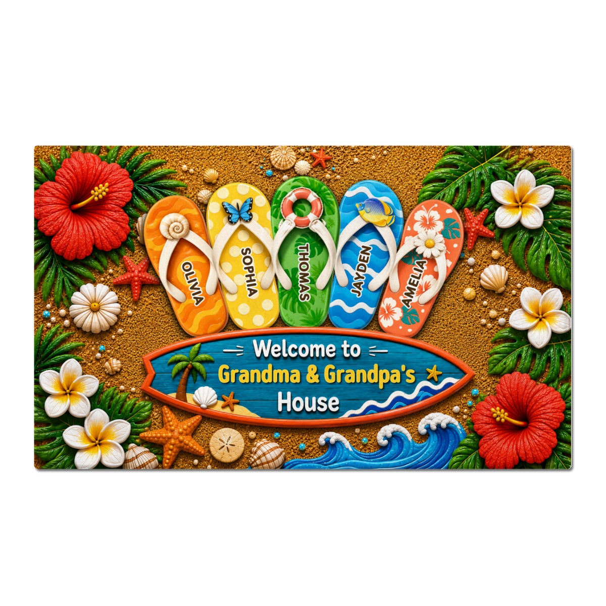 Personalized "Hello Summer Vibes" Doormat – Welcome To Grandma & Grandpa's House | Summer Decor