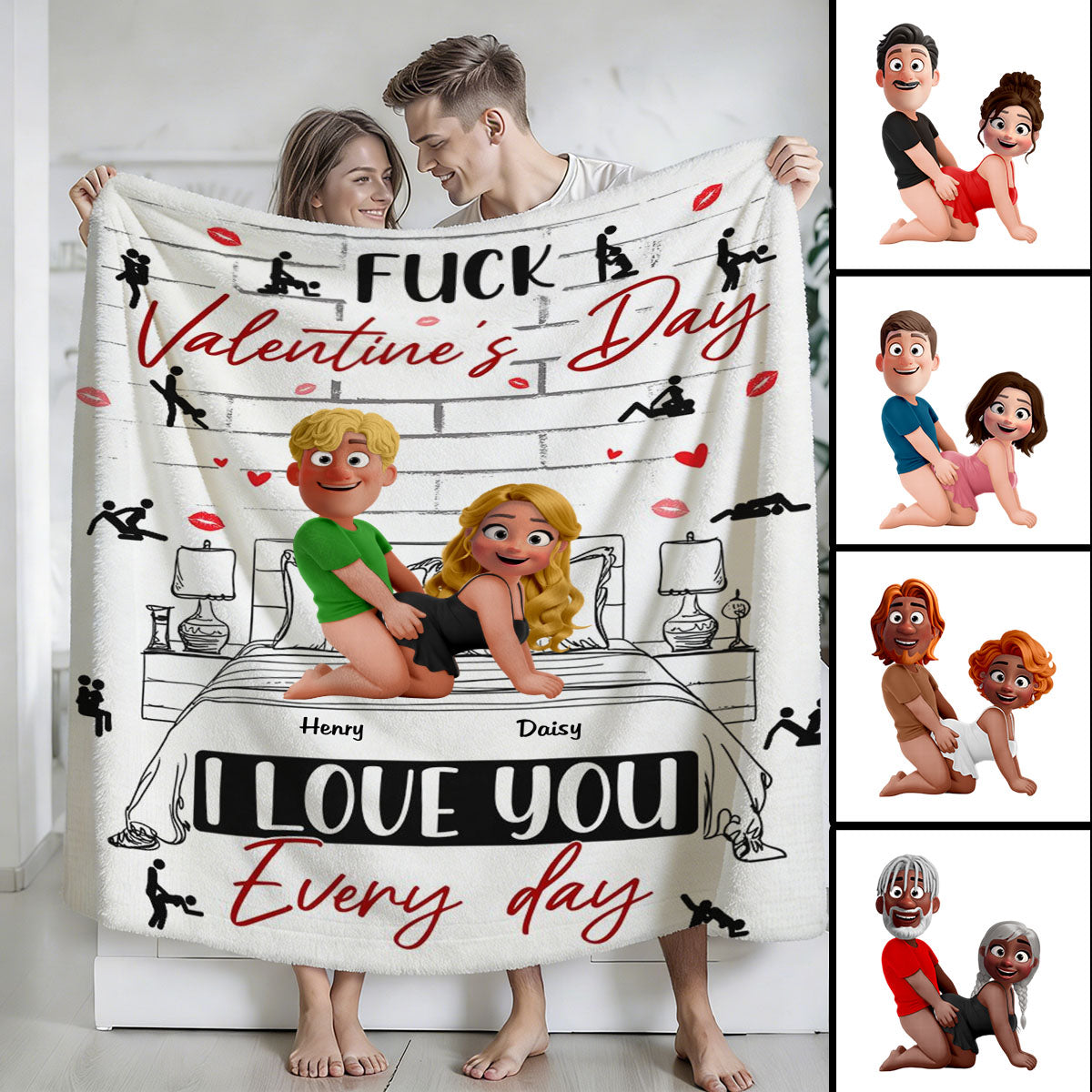 Naughty Couple I Love You Every Day - Personalized Blanket- Personalized Blanket Gifts For Husband And Wife