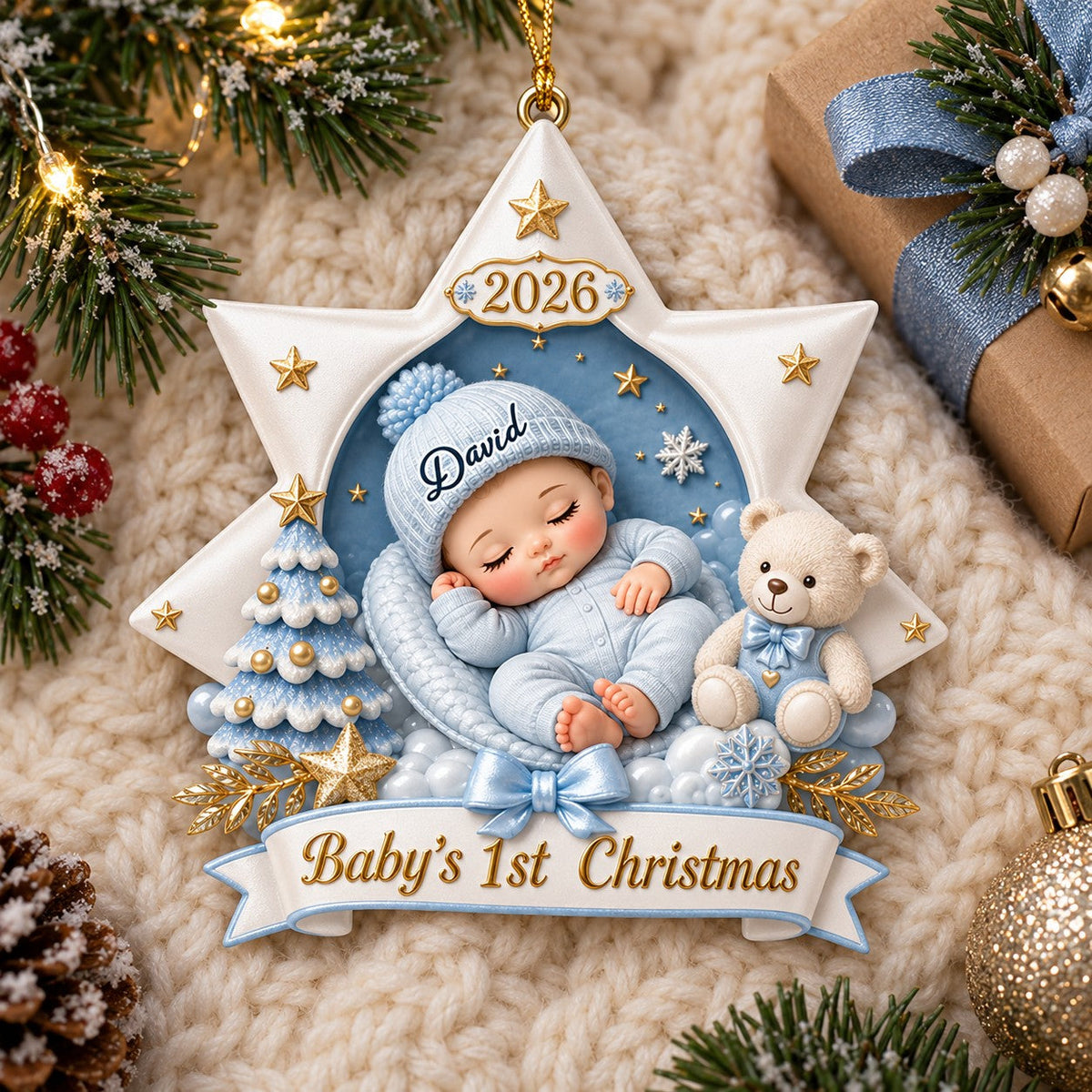 Born For Christmas Magic – Personalized Acrylic Christmas Ornament | Custom Holiday Keepsake Gift