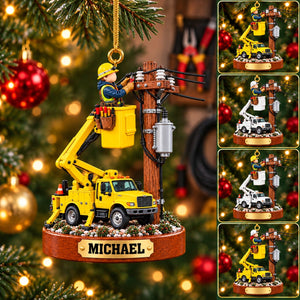 Personalized Bucket Truck Lineman Christmas Ornament