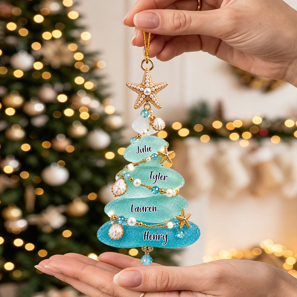 Personalized Sea Glass Family Tree Christmas Ornament,Gift for Loved Ones