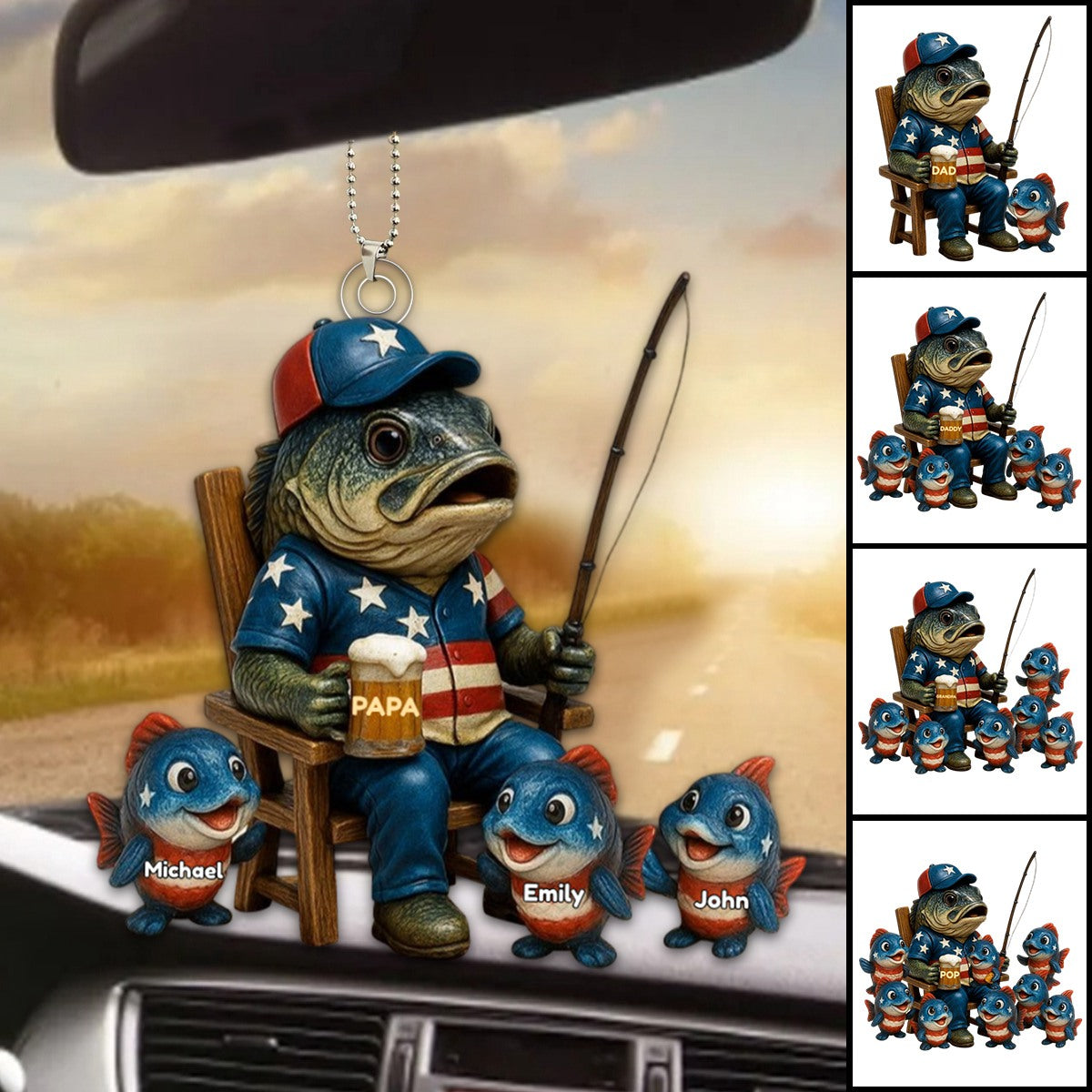 Personalized Hooked On Being Papa Fishing Dad Acrylic Ornament