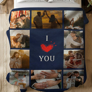 I Love You - Personalized Custom Photos & Text Couple Blanket