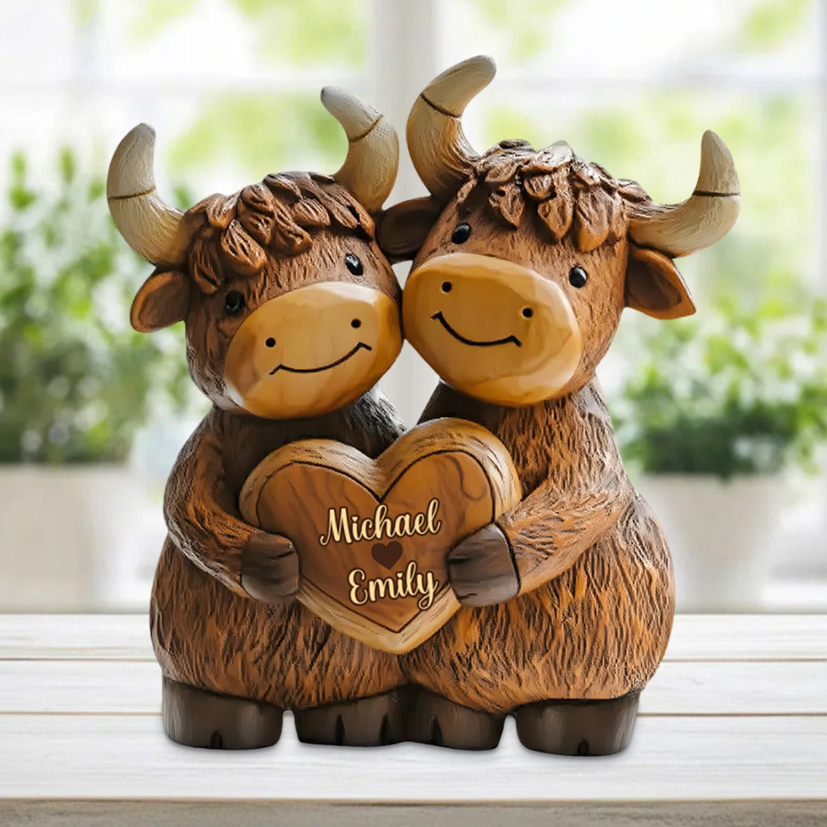 Cute Highland Cow Couple - Personalized Highland Cow Custom Shaped Acrylic Plaque