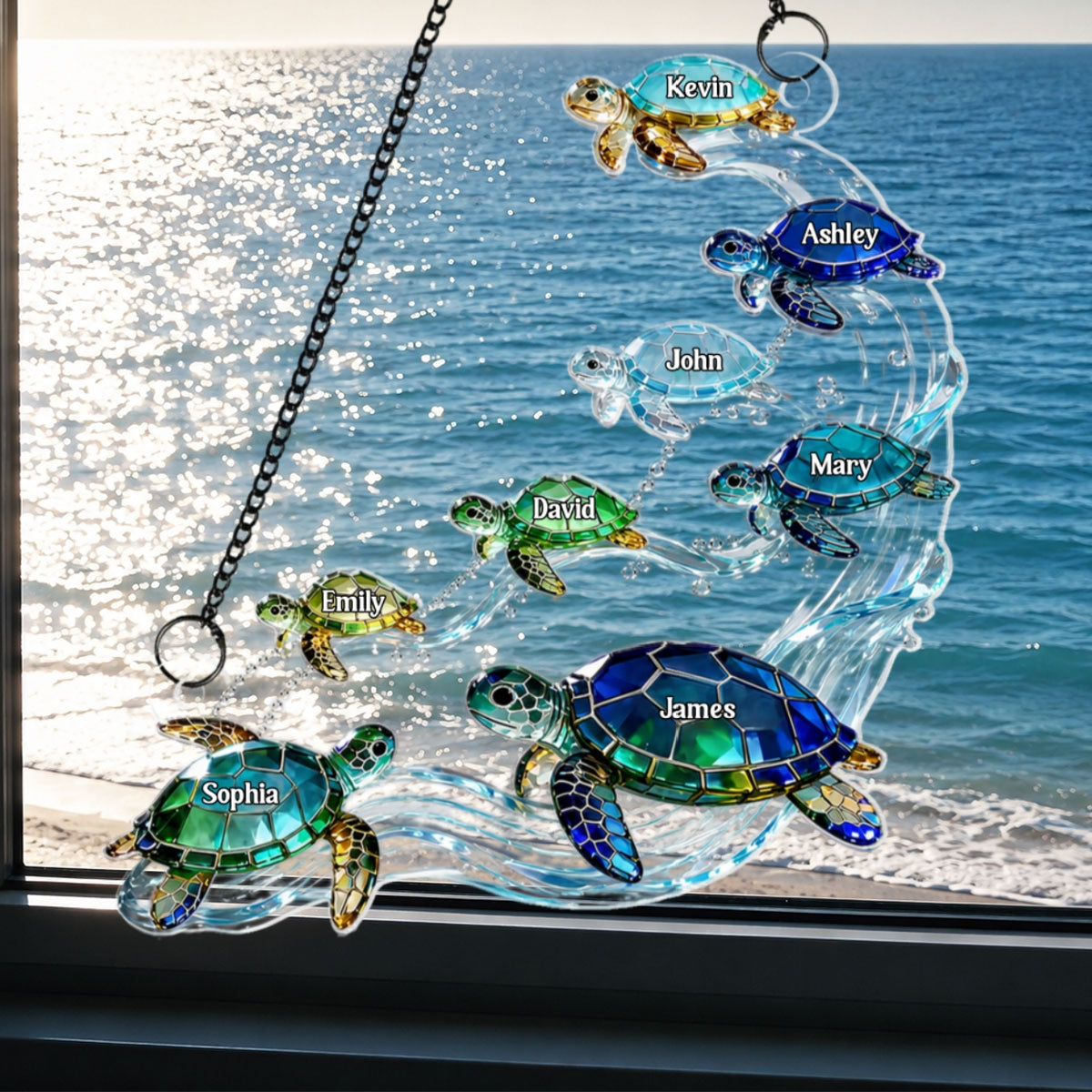 Personalized Sea Turtle Family Suncatcher – Summer Window Decoration