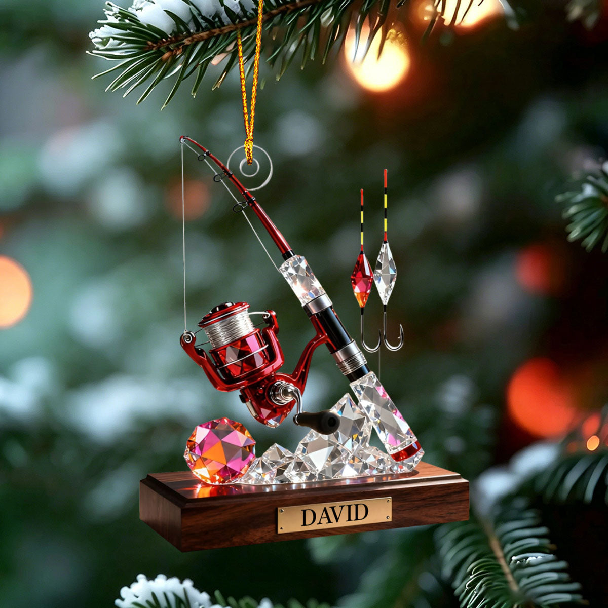 Personalized Stained Glass Fishing Gear Themed Ornament