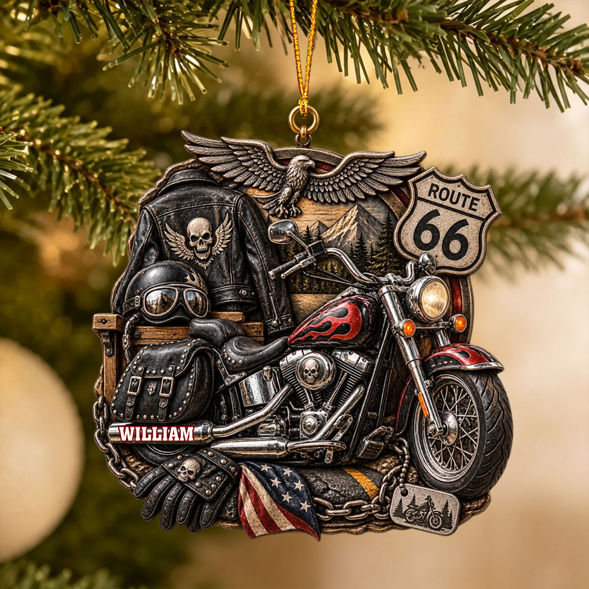 Personalized Route 66 Motorcycle Ornament Custom Christmas Gift For Bikers