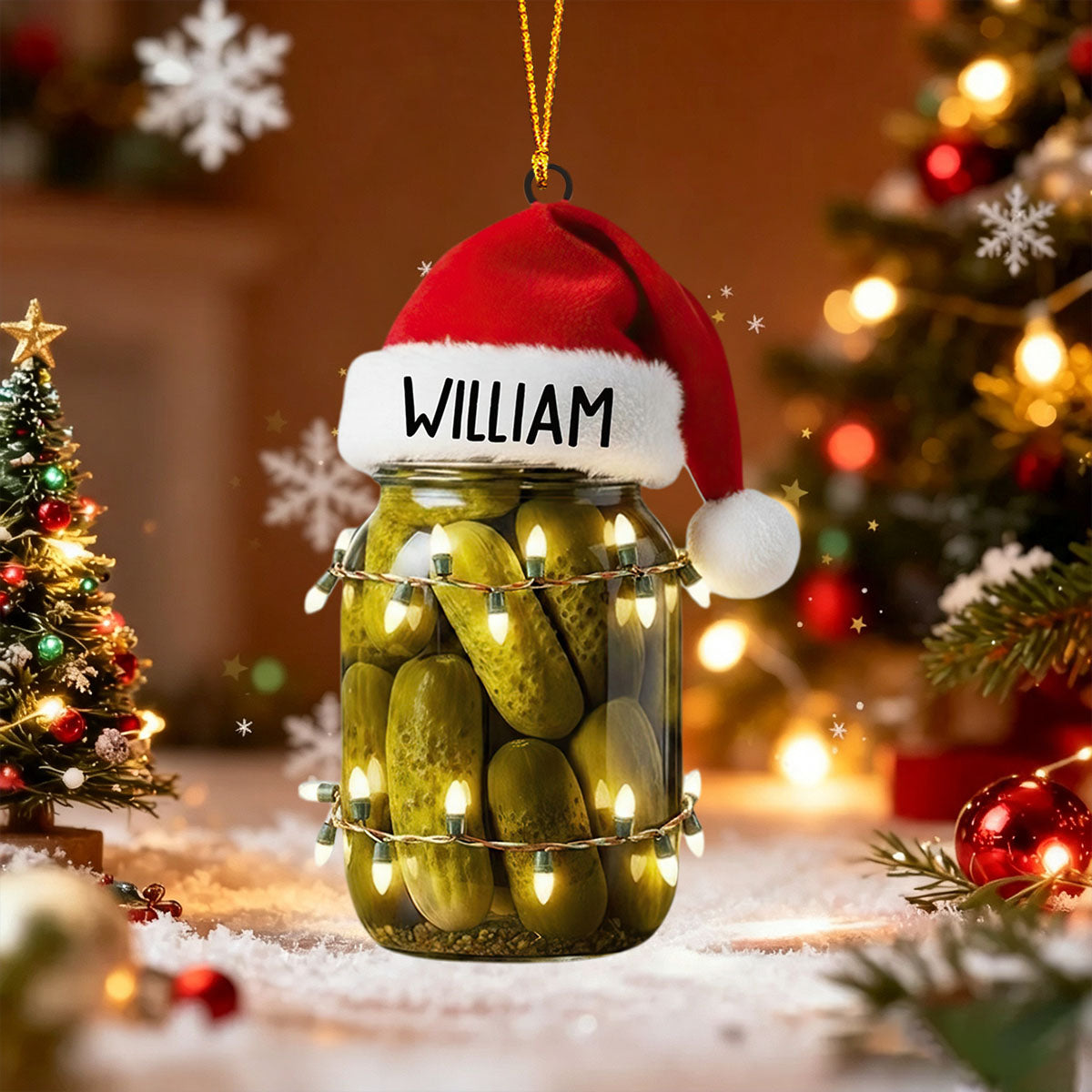 Personalized Pickle Jar Christmas Ornament – Funny Santa Hat Holiday Decoration