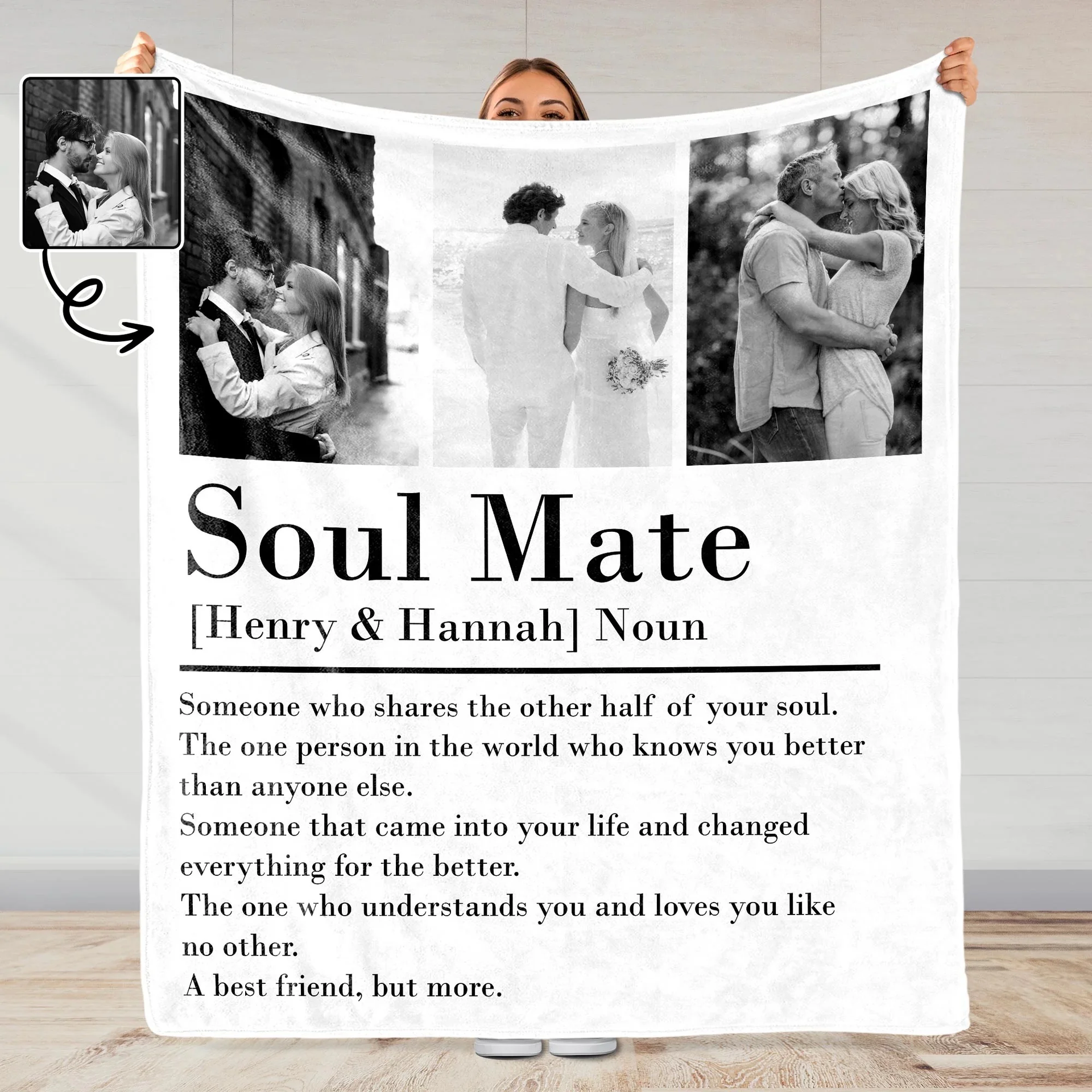 Soul Mate Definition - Personalized Couple Blanket - Valentines Couple Gift, Couple Anniversary Gift