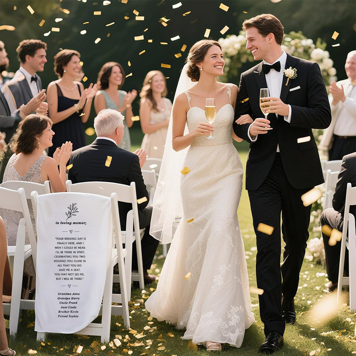 Reserved Wedding Memorial Chair Sign, Personalized Wedding Chair Banner In Memory Of Loved Ones