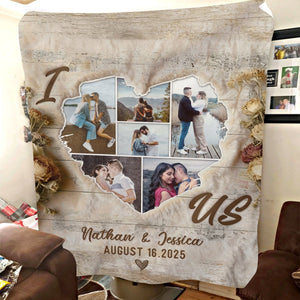 Custom Heart Shaped Photo Collage Vintage Blanket, Personalized Photos Of Us Picture Collage Gift, Wedding Anniversary Valentines Gift For Her Him