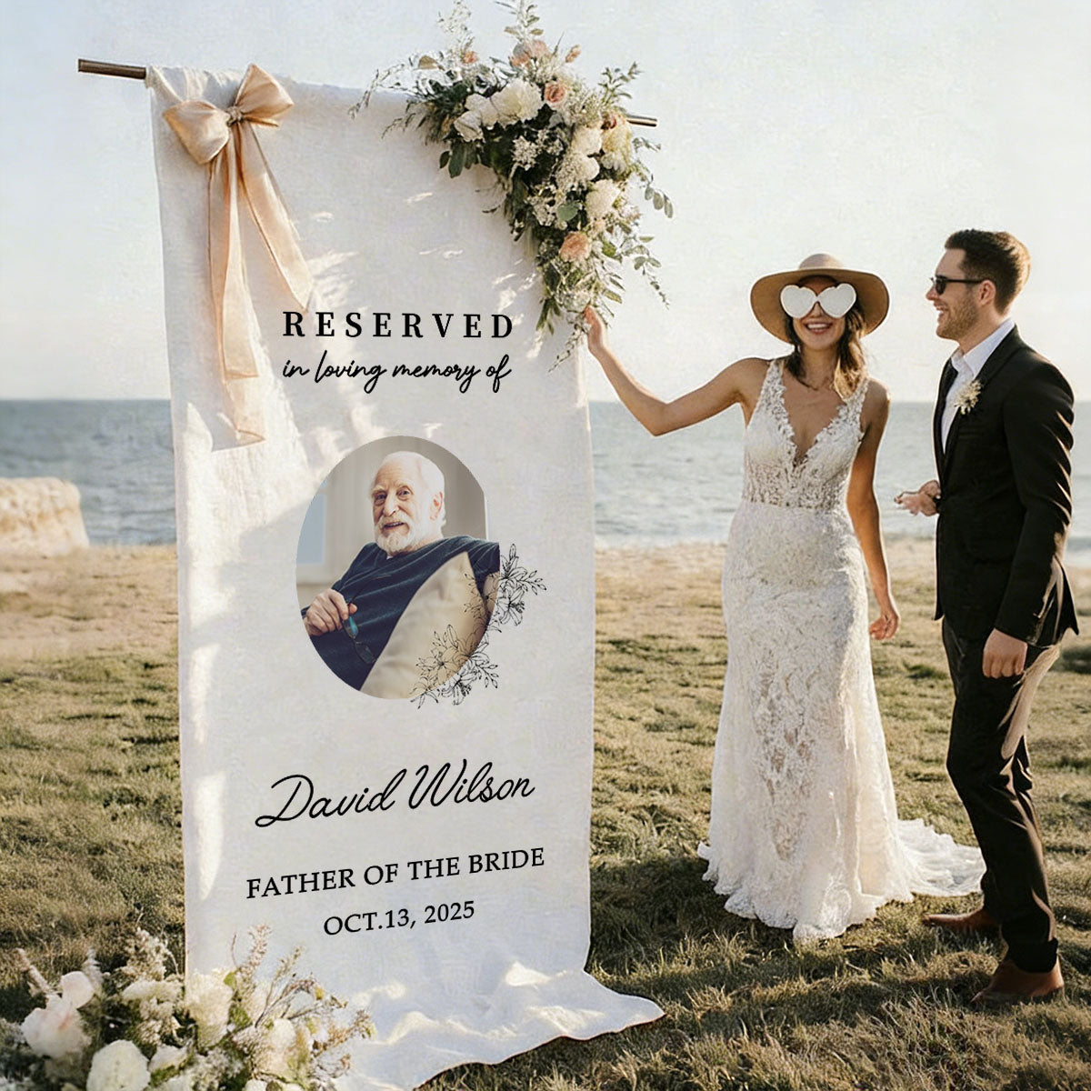 In Loving Memory Rustic Wedding Custom Photo Memorial Sign - Personalized Wedding Chair Sign Banner Reserved for Loved Ones