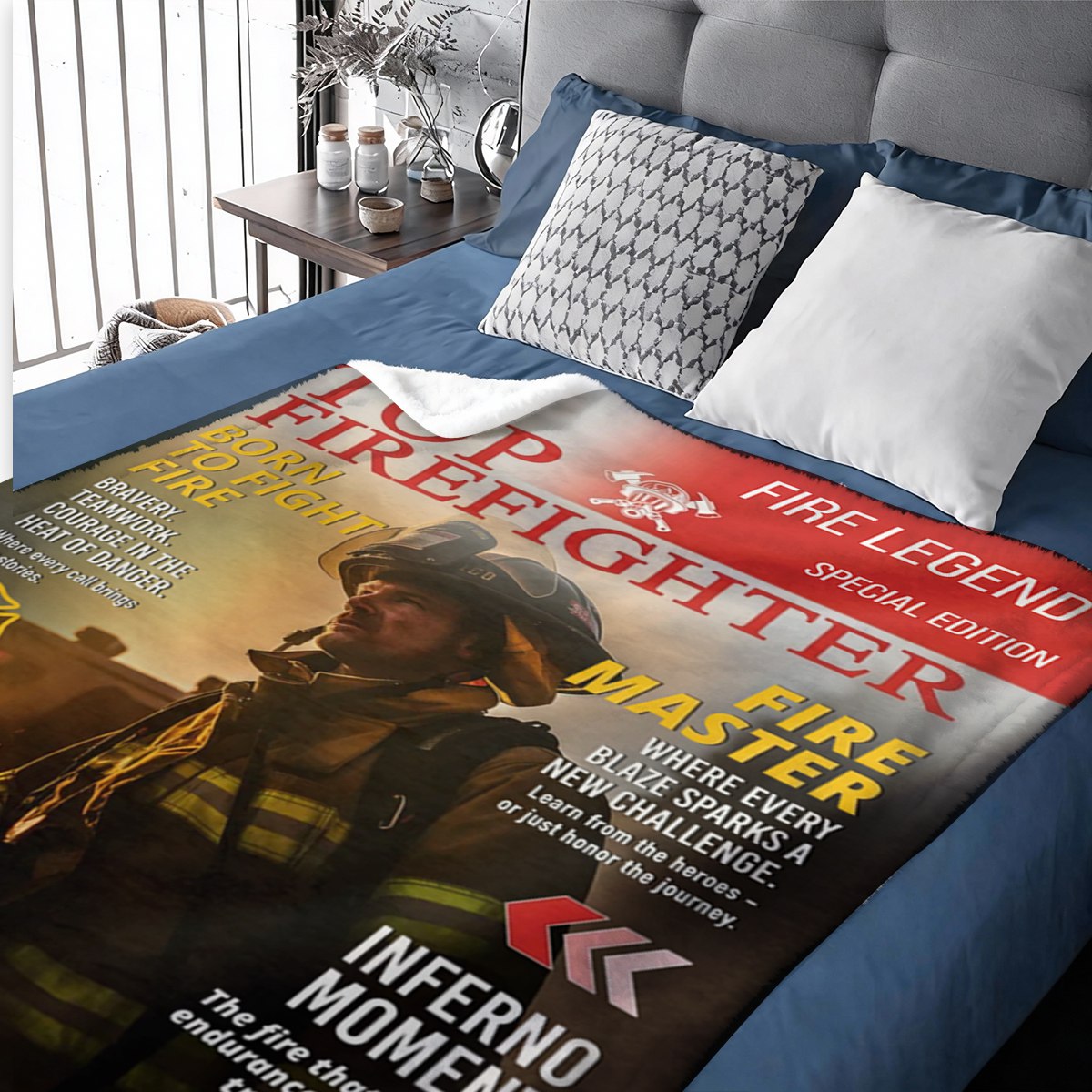 Personalized Firefighter Magazine Cover Blanket , Fireman Retirement Gift, Firefighter of the Year Award, Firefighter Appreciation Gift