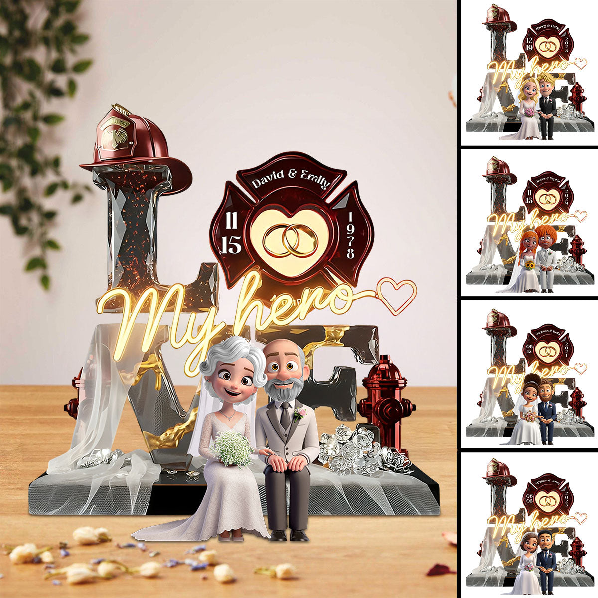 Firefighter Wedding Couple - Personalized Acrylic Plaque Gifts For Husband, Wife