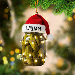 Personalized Pickle Jar Christmas Ornament – Funny Santa Hat Holiday Decoration