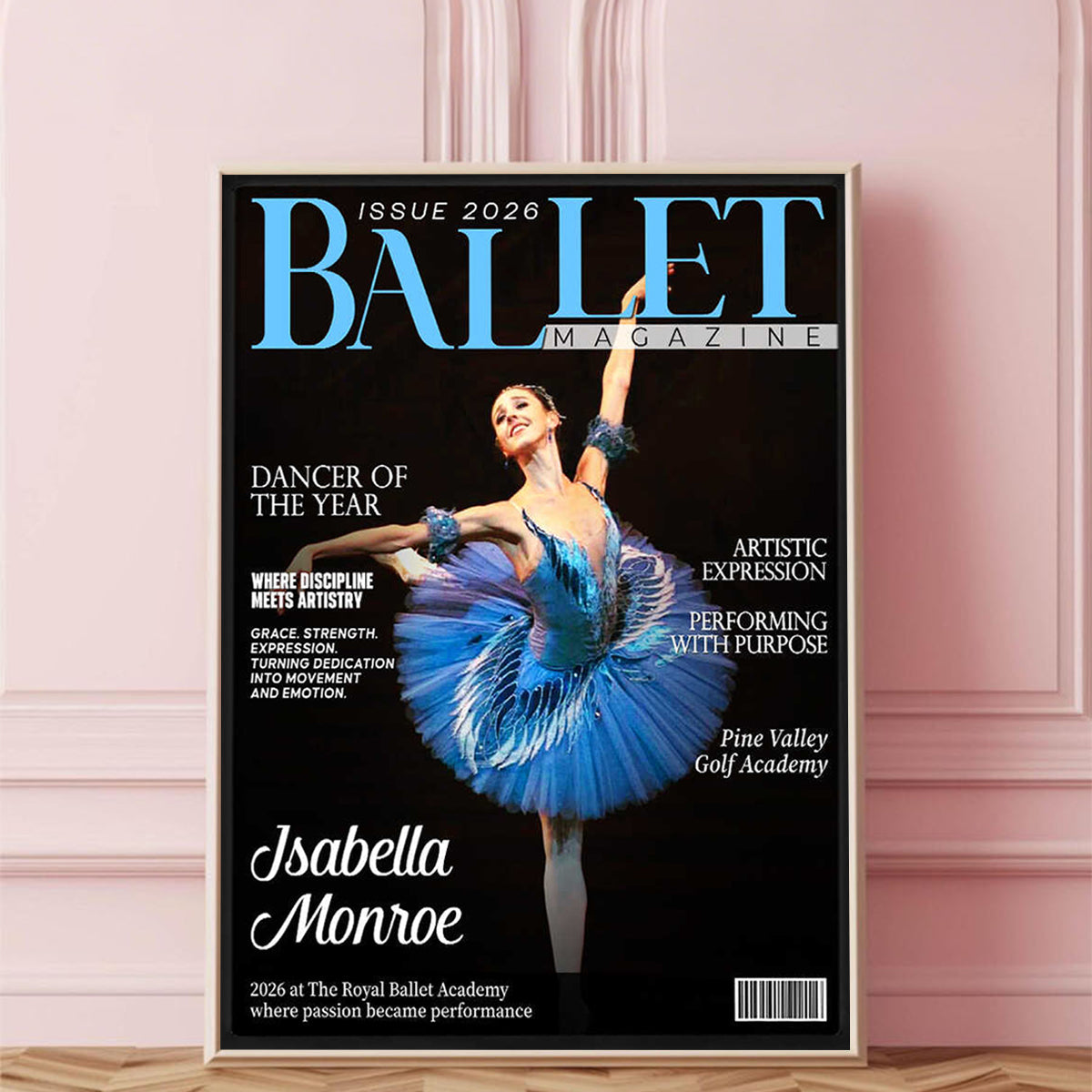 Ballet Dancer Magazine Cover Canvas, Personalized Dance Gift For Ballet Dancers, Elegant Dance Wall Art, Ballet Dancer Gifts