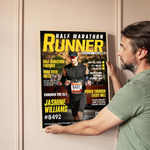 Half Marathon Runner Magazine Cover Poster, Running Milestone Gift, Unique Gifts For Runners