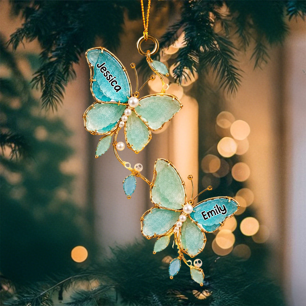 Personalized Sea Glass Butterfly Sisters Ornament Christmas Gift For Besites