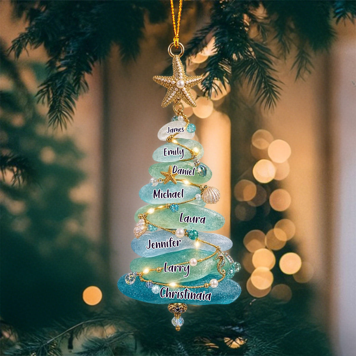 Personalized Sea Glass Family Tree Christmas Ornament,Gift for Loved Ones
