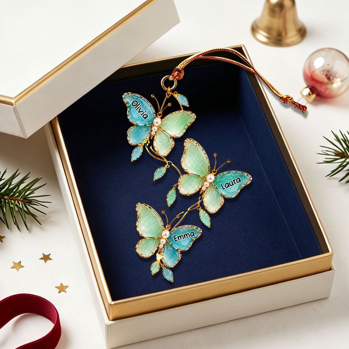 Personalized Sea Glass Butterfly Sisters Ornament Christmas Gift For Besites