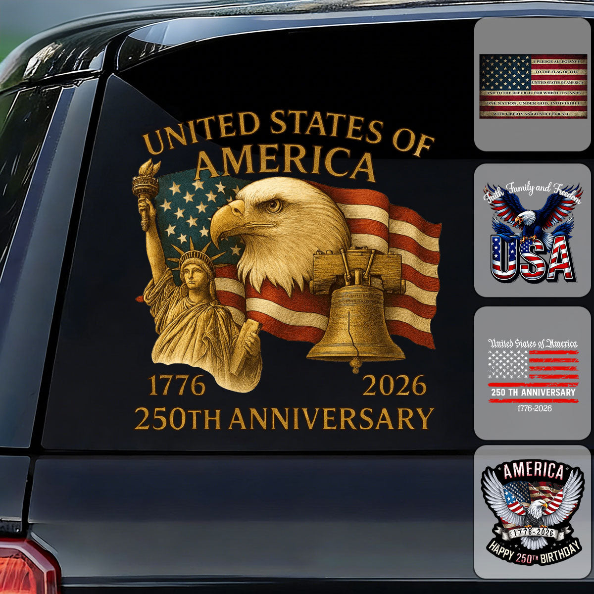 Personalized Faith, Family & Freedom America 250 Years Car Window Decal Sticker