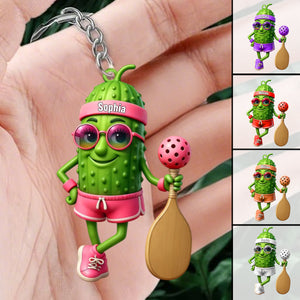 Personalized Sporty Cucumber Pickleball Christmas Acrylic Keychain
