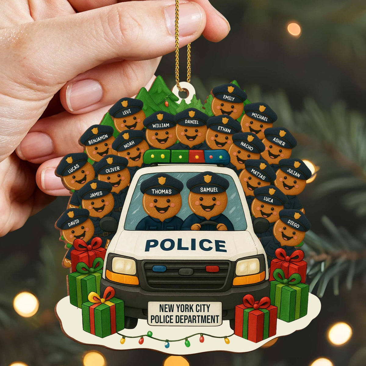 A Festive Police Car, Personalized Wood Ornament, Gift For Police Officers