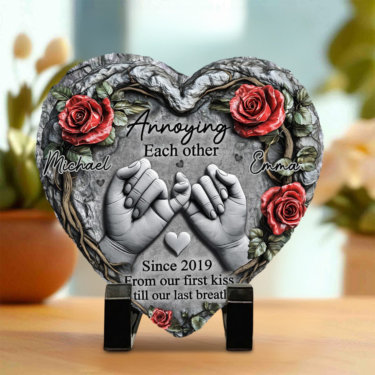 Till Our Last Breath - Personalized Couple Heart Shaped Garden Stone Slate