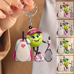 Tennis Racket & Tennis Backpack Design Keychain - Personalized Tennis Ball Mascot Keychain for Male & Female Tennis Player