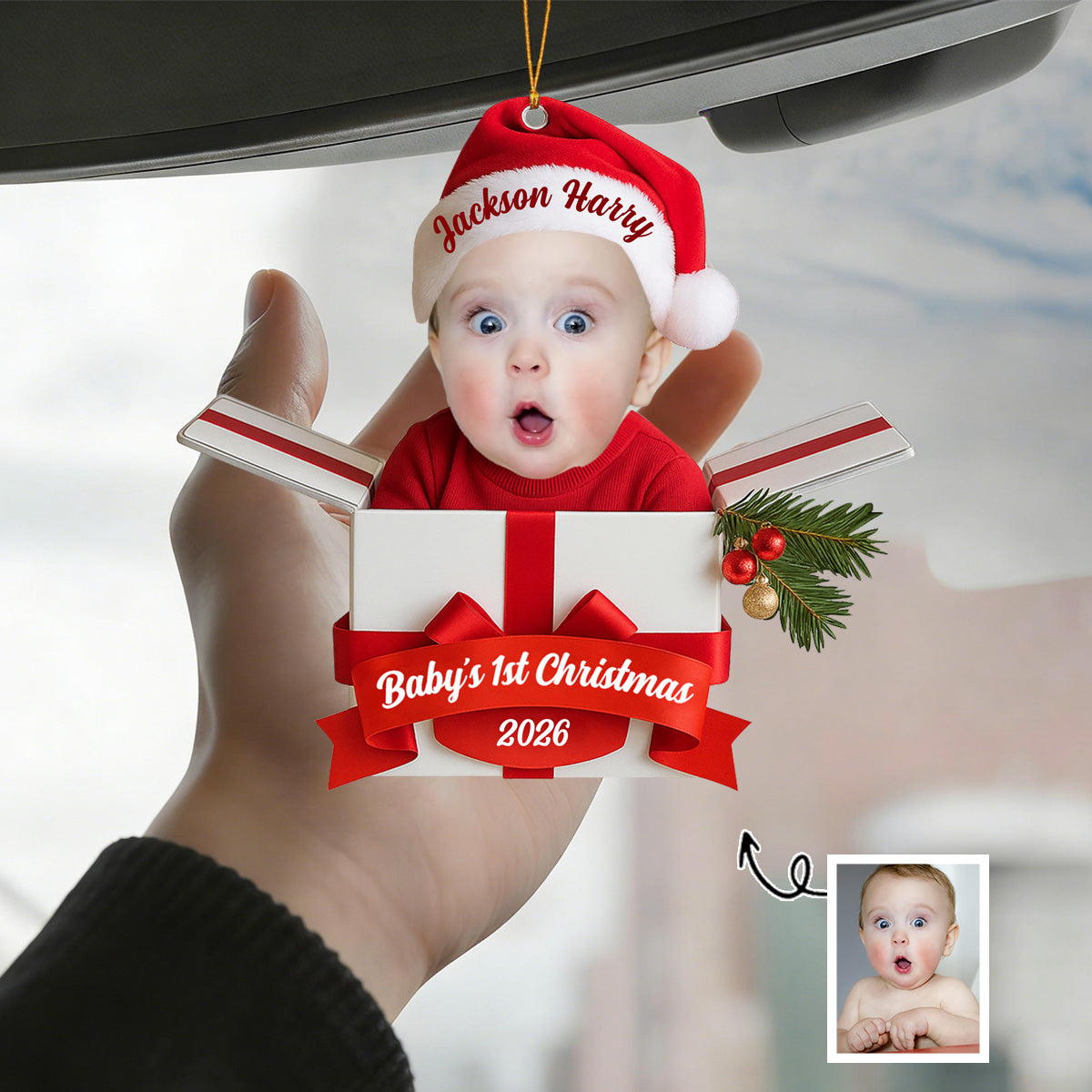 Cute Baby And Gift Box – Baby's 1st Christmas Personalized Ornament