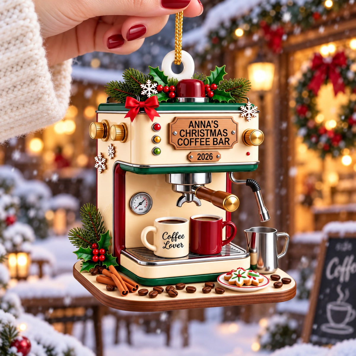 Personalized Espresso Machine Christmas Ornament 2026 – Custom Acrylic Keepsake | Gift For Coffee Lovers & Baristas