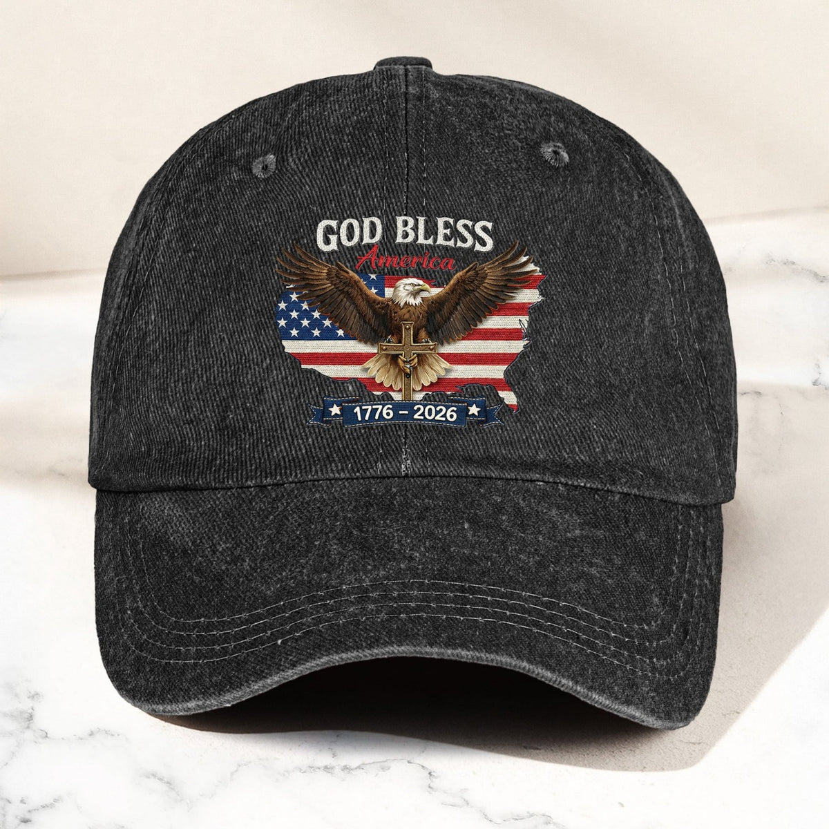Personalized Distressed Denim Cap, USA 250th Anniversary Patriotic Design
