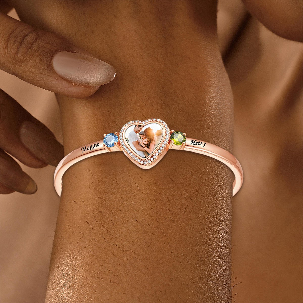 Personalized Birthstone Photo Card Cuff Bracelet For Women