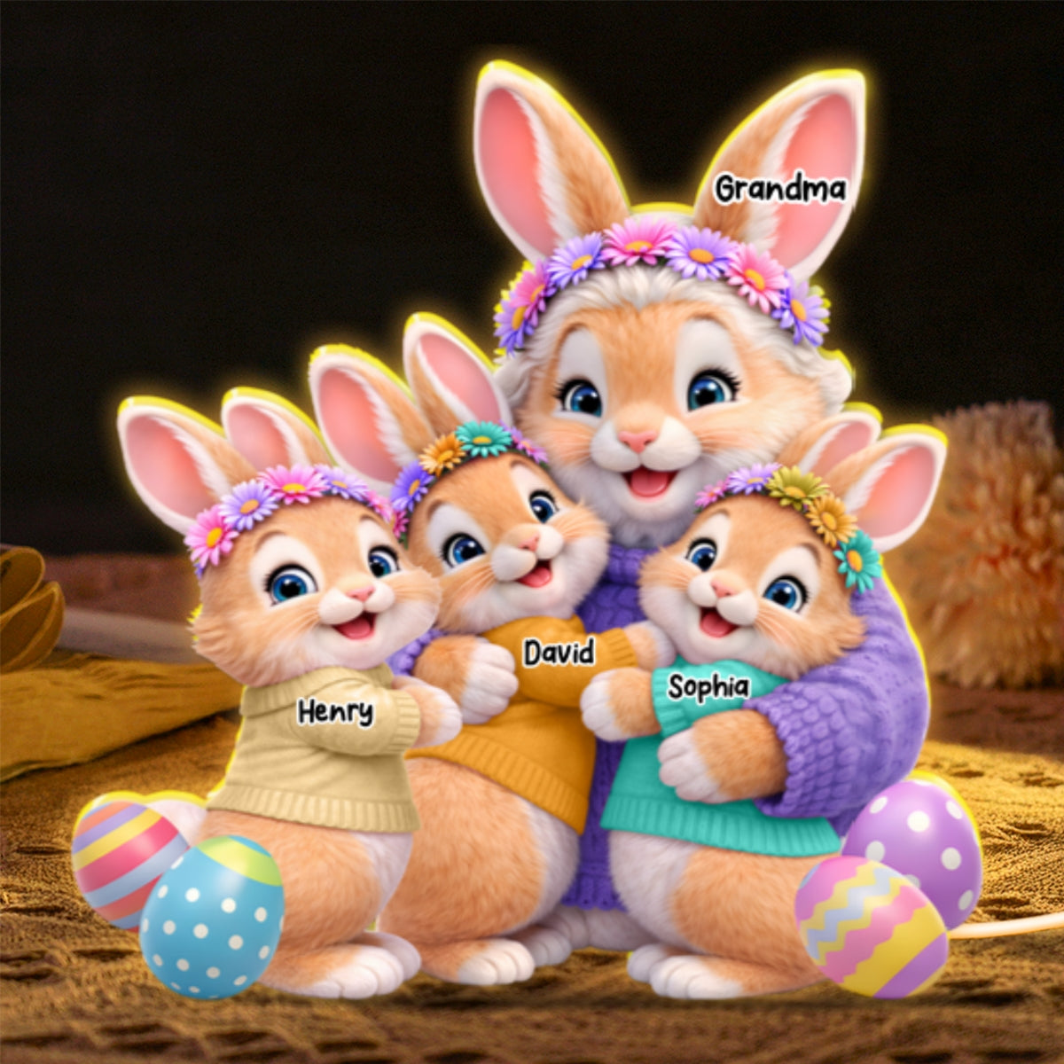 Bunny Easter Grandma with Grandkids' Names - Personalized Light Box