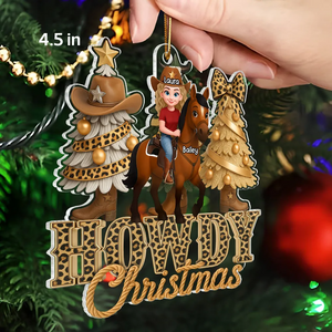Western Vibe Howdy Christmas Girl & Horse - Personalized Acrylic Ornament