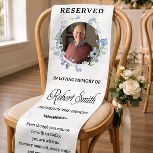 "Reserved For Our Guardian Angel" – Custom Photo Wedding Chair Sign | Memorial Sympathy Gift For Brides & Grooms