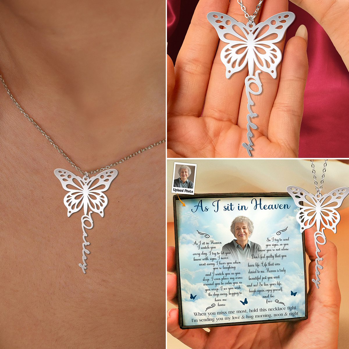 As I Sit In Heaven I Watch You Every Day - Personalized Photo Name Necklace