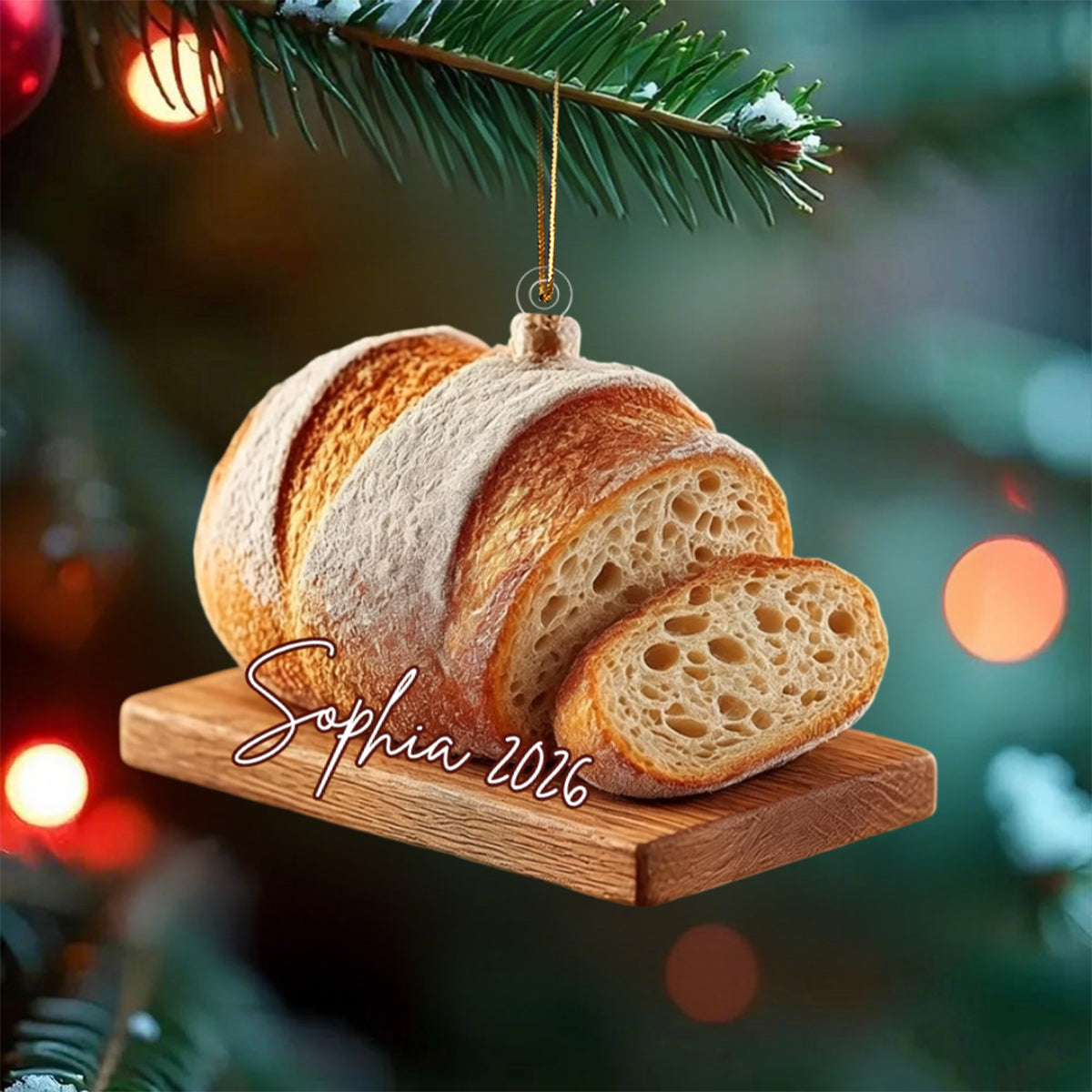 Personalized Sourdough Bread Christmas Ornament, Custom Name Acrylic Decoration, Bread Lover Decor