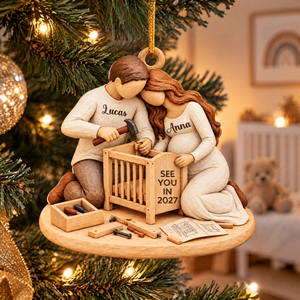 Personalized Expecting Couple Building A Crib Acrylic Ornament – Pregnancy Keepsake & Christmas Gift For Parents-To-Be