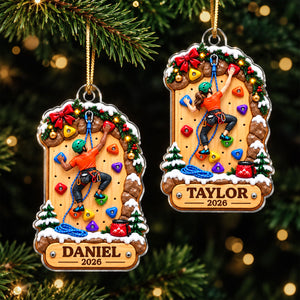 Personalized Rock Climbing Christmas Acrylic Ornament – Girl Or Boy Design | Custom Name Gift For Kids & Grandchildren