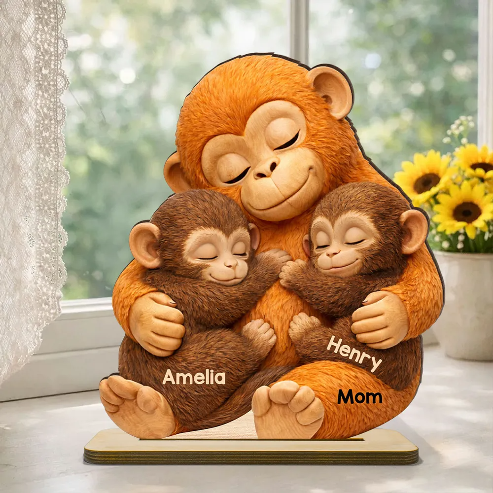 Mother Monkey & Children, Baby Monkey Punch - Personalized Wooden Plaque