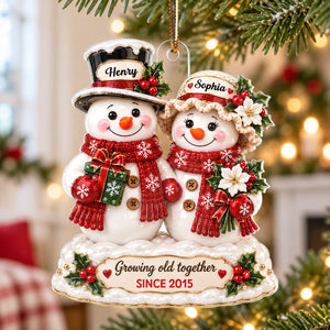 "Snowman Couple – Growing Old Together" – Personalized Acrylic Ornament | Christmas Keepsake For Him & Her