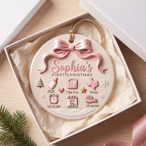 Baby's First Christmas-Personalized Birth Stats Ceramic Ornament Custom Newborn Keepsake Gift