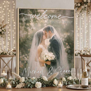 Personalized Wedding Welcome Photo Canvas – Custom Bride & Groom Entrance Sign | Reception Decor
