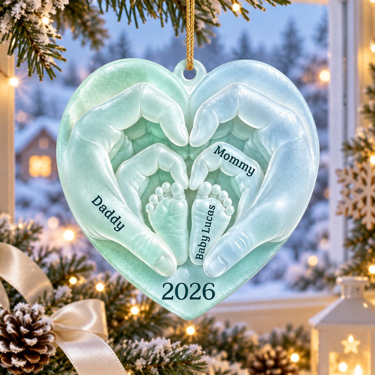 Daddy, Mommy & Baby – Personalized Acrylic Christmas Ornament | New Parent & Family Keepsake Gift