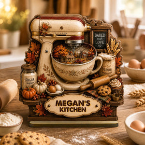 Personalized Vintage Stand Mixer Fall Season Wooden Plaque | Baking Gift for Bakers