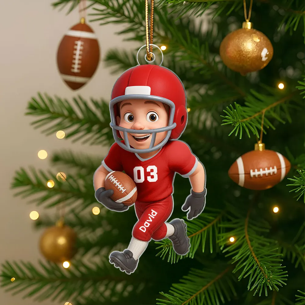 Football Player Personalized Flat Acrylic Ornament, Christmas Gift for Son, Grandson