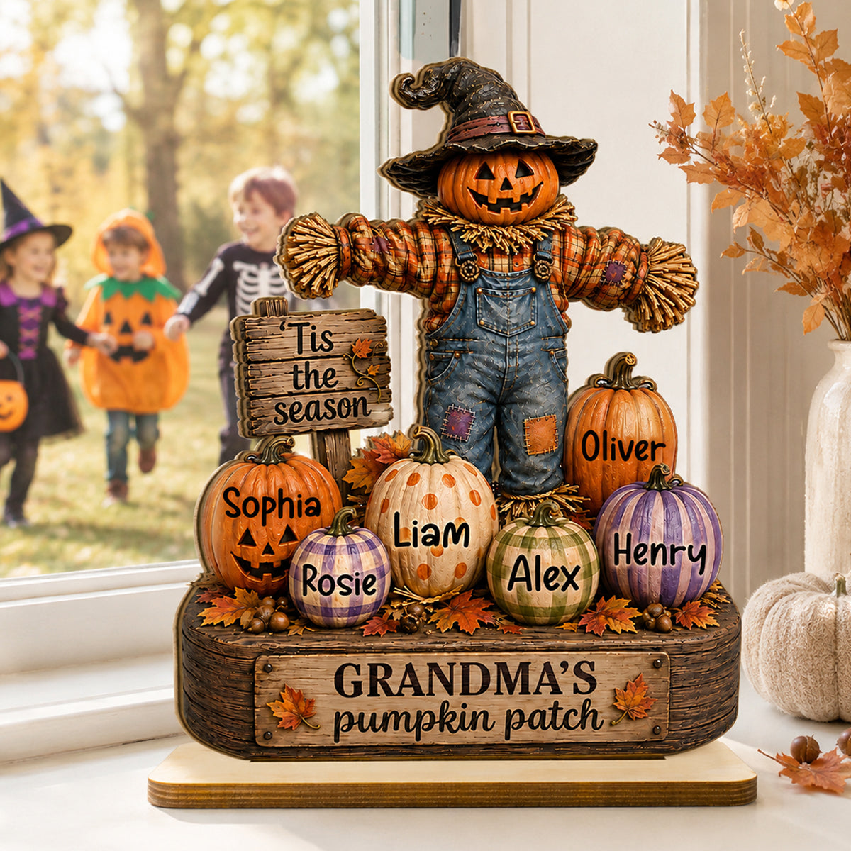 "Grandma's Pumpkin Patch" Scarecrow Wooden Plaque Halloween Fall Decor For Her