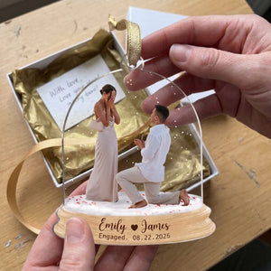 Personalized Engagement Photo Acrylic Ornament – Custom Names & Date Keepsake | Gift For Newly Engaged Couples