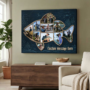 Personalized Fish Shape Canvas – Fishing Wall Art Gift For Dad & Cabin Decor